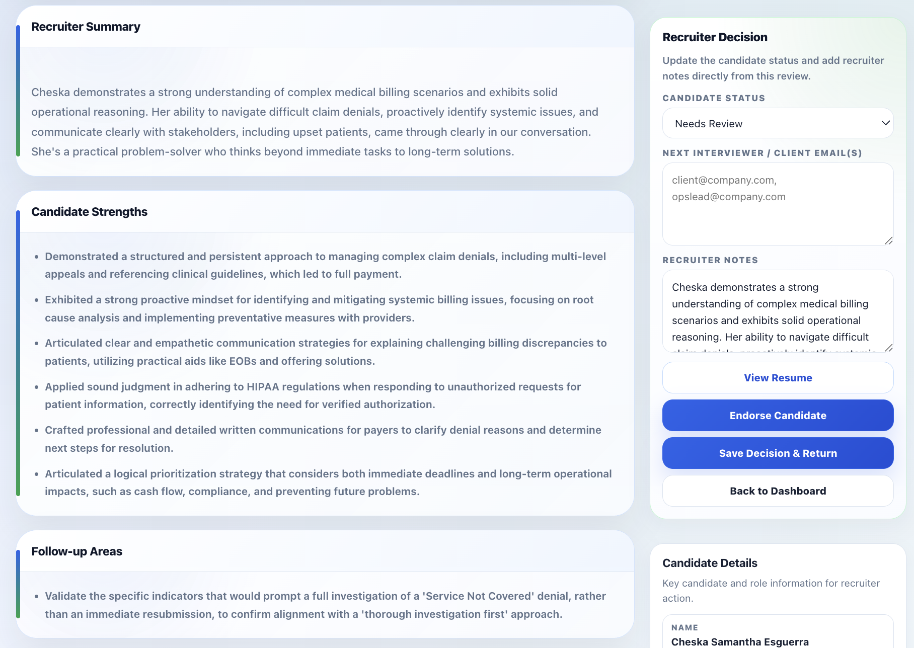 BuzzHire recruiter evaluation summary