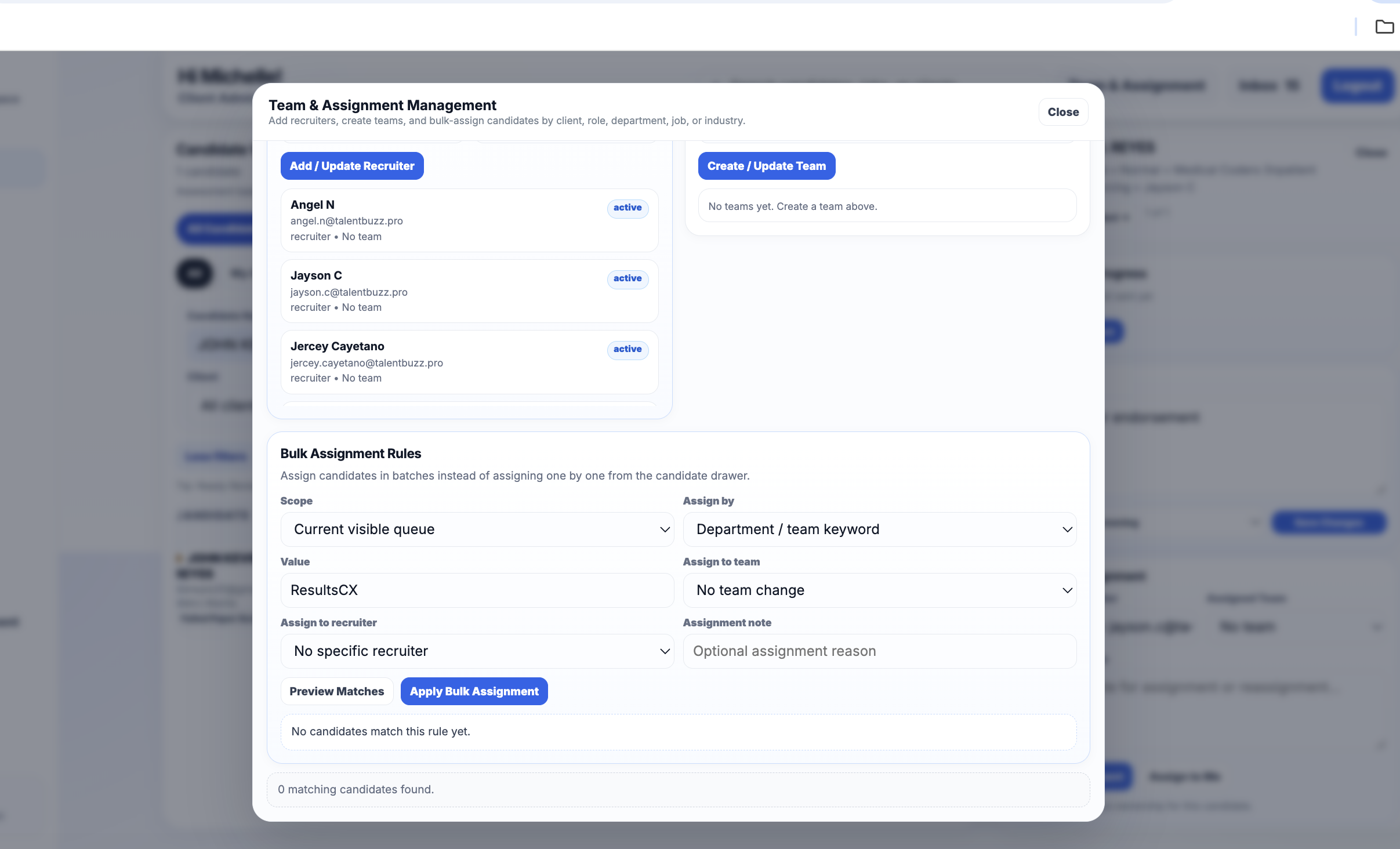 BuzzHire recruitment team operations